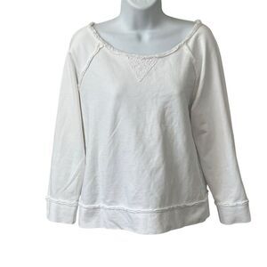 Claeson The California Lace Top Size L Pullover 100% Cotton Raglan Sleeve White
